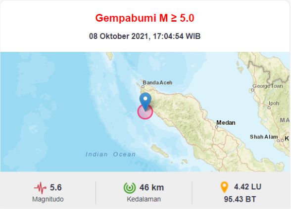 Gempa 5 6 Magnitudo Guncang Aceh Jaya Getaran Terasa Hingga Ke Kota