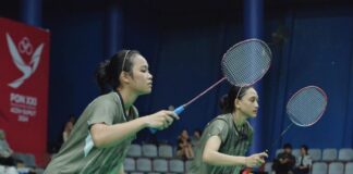 Pasangan ganda putri Mutia Dita Ainul Baroroh/Rista Berlian yang berhasil lolos ke babak semifinal usai mengalahkan Jatim, Selasa (17/9/2024) di GOR PBSI Sumatra Utara, Deli Serdang.