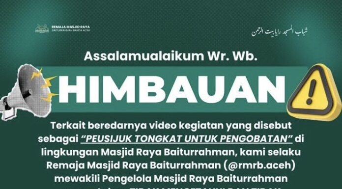 Masjid Raya Baiturrahman Bantah Kegiatan Peusijuk Tongkat untuk Pengobatan